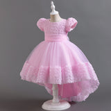 Kid Girl 3D Flower Tutu Mesh Dance Performance Wedding Dresses