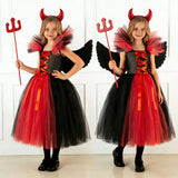 2-12Y Kid Girl Long Witch Performance Mesh Ghost Halloween Dress