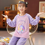 Kid Baby Girls Home Flannel Pajamas Cartoon Velvet Suit
