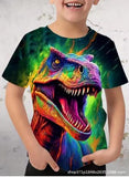 2-12T Kid Boy Dinosaur 3D Digital Printing Casual Short-sleeved T-shirt