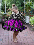 2-10T Kid Girls Sweet Long-sleeved Peacock Feather Print Fashion Dresses