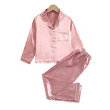 5-12T Kid Girl Solid Color Long-sleeve Imitation Silk Pajamas