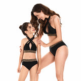 Family Matching Parent-child Golden Webbing Bikini Mother and Daughter Swimsuit