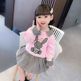 Kid Girls Suit Lapel Plaid Pleated 2 Pcs Sets