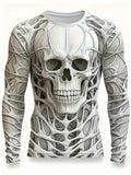 2-8T Kid Boy Halloween Skull 3D Digital Print Long Sleeve Crew Neck T-Shirt