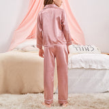 5-12T Kid Girl Solid Color Long-sleeve Imitation Silk Pajamas