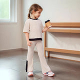 3-10Y Kid Girls Casual Fashion Flared Contrasting  Trim 2 Pcs Set