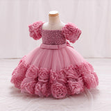 6M-6T Kid Baby Girls Princess Flower Bubble Sleeve Banquet Dress