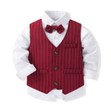 6M-5T Kid Baby Boys Handsome Gentleman Striped Suit 4 Pcs Set