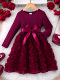 2-8Y Kid Baby Girls Solid Color Rose Flower Princess Dresses