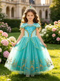 Jasmine Jasmine Princess Dress Lake Blue Sequin Short Sleeve Tutu Girls Halloween Cos Dress