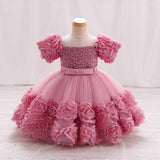 6M-6T Kid Baby Girls Princess Flower Bubble Sleeve Banquet Dress