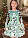 New Christmas Girls Christmas Theme Printed Crew Neck Dress