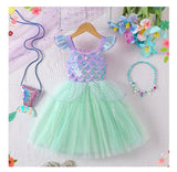1-6Y Kid Baby Girls Fly Sleeve Mesh Sweet Sequins Princess Dresses