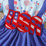 Independence Day Kid Baby Girl Sweet Bow Print Short-sleeved  Dresses