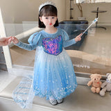Kid Girl Princess Temperament  Frozen Elsa Long Sleeves Dresses