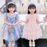 Kid Girls Summer Princess Fluffy Yarn Dresses