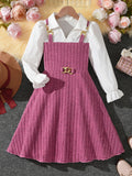 5-12Y Kid Girls Patchwork Striped Stylish Long-sleeve Autumn Dresses