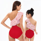 Parent-child swimsuit high waist bikini ruffle edge bikini striped new mother and daughter swimsuit