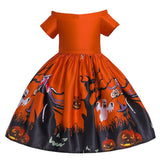 Kid Girl Halloween Pumpkin Lantern Ghost Fairy Cartoon Print Dresses