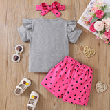 Kid Girls Summer Valentine's Day Cartoon Flying Sleeve 2 Pcs Set