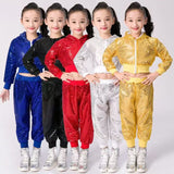 2-12Y Kids Girls Outfits Shiny Hooded Zipper Sequin Tops+Bottoms 2 Pcs