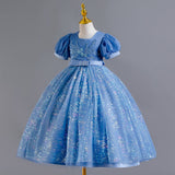 3-12T Kid Girls Host Piano Performance Sequined Mesh Fluffy Princess Dresses