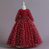 4-14T Kid Girl Princess Long-sleeved Tutu Birthday Party Performance Dresses
