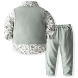 Kid Baby Boy Floral British Suit Birthday Handsome 3 Pcs Sets