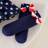 3 Pcs/Set Baby Girl Red And White Strip Star Splicing Independence Day Dress