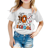 Kid Girl Boy 100 Days of School Print Round Neck Short Sleeve T-shirt Tops