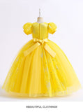 3-12T Kid Girls Bubble Sleeve Embroidered Wedding Princess Performance Dresses