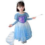 Kid Girl Princess Temperament  Frozen Elsa Long Sleeves Dresses