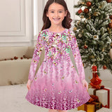 2-10T Kid Girl Christmas Long Sleeve Fashion Casual 3D Print Dresses