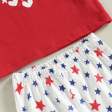 Summer Kid Baby Girl Independence Day Short Sleeve Flared 2 Pcs Set