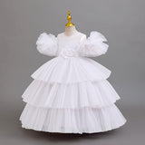 3-12T Kid Girl Cake Mesh Bubble Sleeves Birthday Party Tutu Dresses