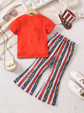 3-8T Kid Girls Summer English Graphic Star Stripe Print Flared 2 Pcs Set