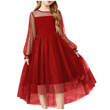 3-10T Kid Girl Long Sleeve Mesh Princess Christmas Dresses