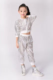 2-12Y Kids Girls Outfits Shiny Hooded Zipper Sequin Tops+Bottoms 2 Pcs
