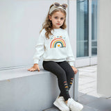 Girls 2-piece Set & Rainbow Print Long-sleeved Sweatshirt + Leggings, Winter/fall Clothes