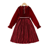 5-12Y Kid Girl Princess Long Sleeve Pleated Dresses