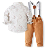 1-5Y Kid Baby Boys Long-sleeved Leaf Print Gentleman Autumn Banquet 4 Pcs Set