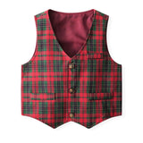 1-5Y Kid Baby Boys Red Plaid Christmas Suit Multi-piece Set