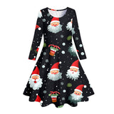 3-8Y Kid Girl Spring  Printed Long-sleeved Christmas Dresses