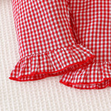 6M-3Y Baby Girl Plaid Strawberry Patch Doll Collar Long Sleeve Lace Sleeve Pajamas