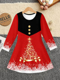3-12Y Christmas Girls Autumn and Winter Long Sleeve 3D Printing Dress