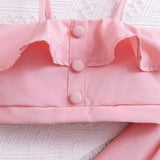 Kid Girl Summer Casual Ruffle Leaf Edge Solid 2 Pcs Set