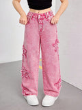 7-12Y Teen Kid Girl Star Decorated Hip Hop Jeans Pants
