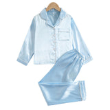 5-12T Kid Girl Solid Color Long-sleeve Imitation Silk Pajamas