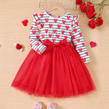 1-6T Kid Baby Girl Summer Love Patchwork Mesh Long Sleeved Dress